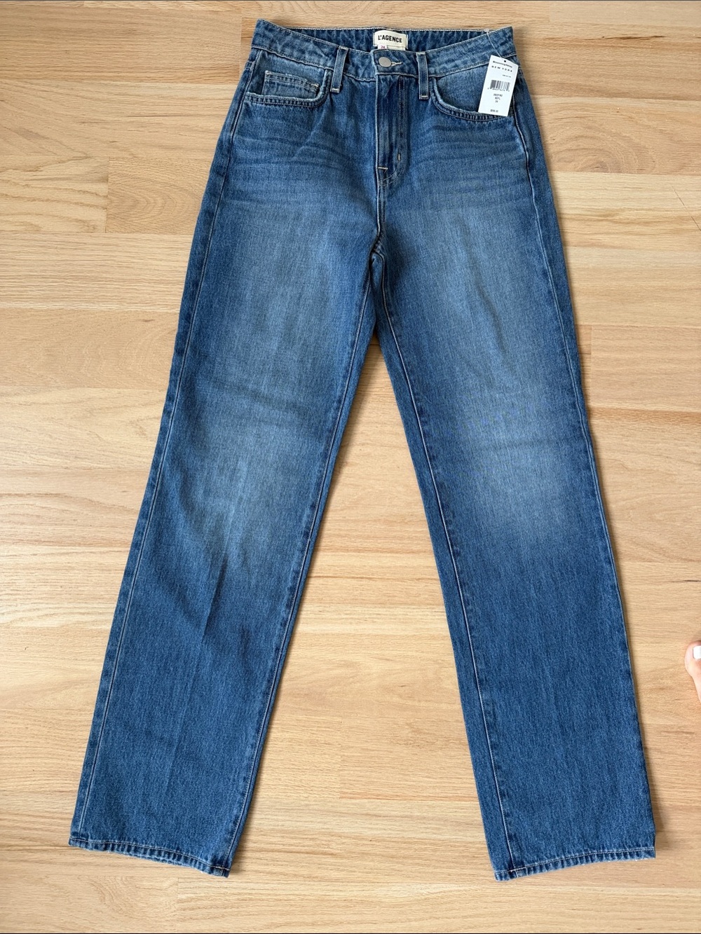 L'AGENCE Women's Mid-Blue High-Rise Straight Jeans